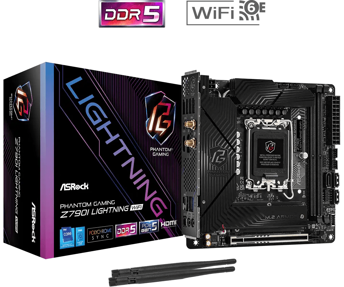 ASRock PHANTOM GAMING Z790I Lightning WiFi Intel LGA1700 Gaming Motherboard | 1190 - MXBNM0 - A0UAYZ - 4710483946660 - Vektra Computers LLC ASRock PHANTOM GAMING Z790I Lightning WiFi Intel LGA1700 Gaming Motherboard | 1190 - MXBNM0 - A0UAYZ - 4710483946660 - Vektra Computers LLC